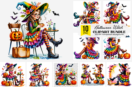 Halloween Witch PNG Clipart Bundle
