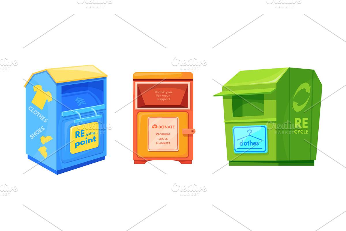 Clothes donation bins. Clothing, an Illustration by Stock-Smart-Start