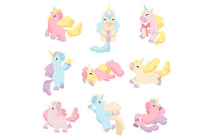 Collection of Lovely Unicorns, Cute, an Animal Illustration by TopVectors