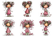 Whimsical Girl Flower Spring Clipart, an Illustration by CraftArtStudio (Thumbnail 3 of 6)