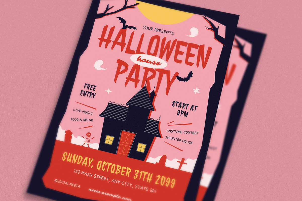 Pink Halloween House Party Flyer, a Flyer Template by VectorVactory (Photo 2 of 3)