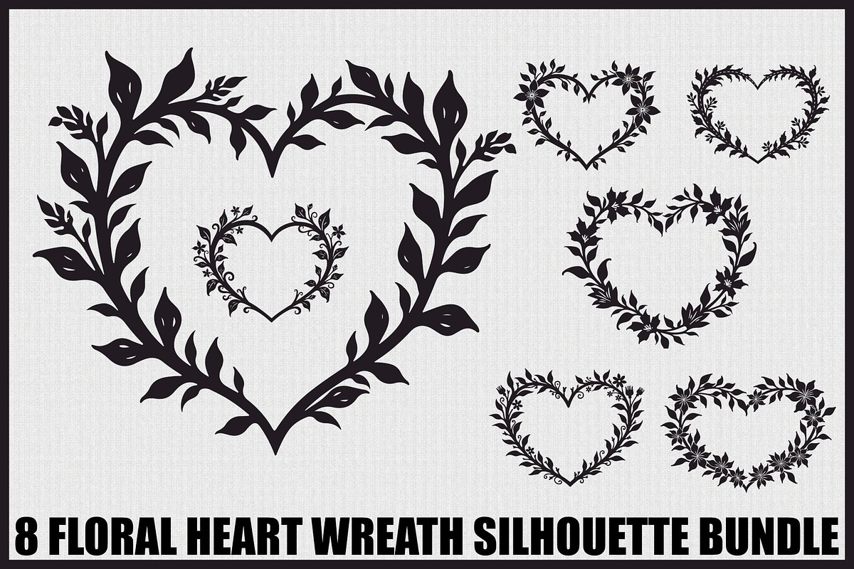 8 Heart Silhouette Floral Frames, an Illustration by hafijul (Photo 1 of 9)
