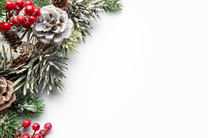 Christmas fir branch decoration with pine cones and berries, a Holiday Photo by Olena Rudo