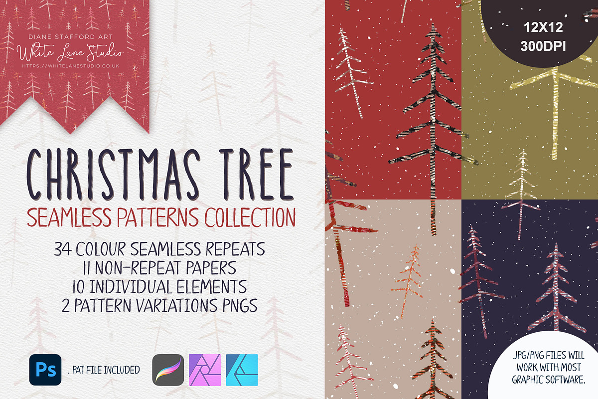 Christmas Tree Seamless Patterns, a Pattern Graphic by White Lane Studio (Photo 1 of 9)