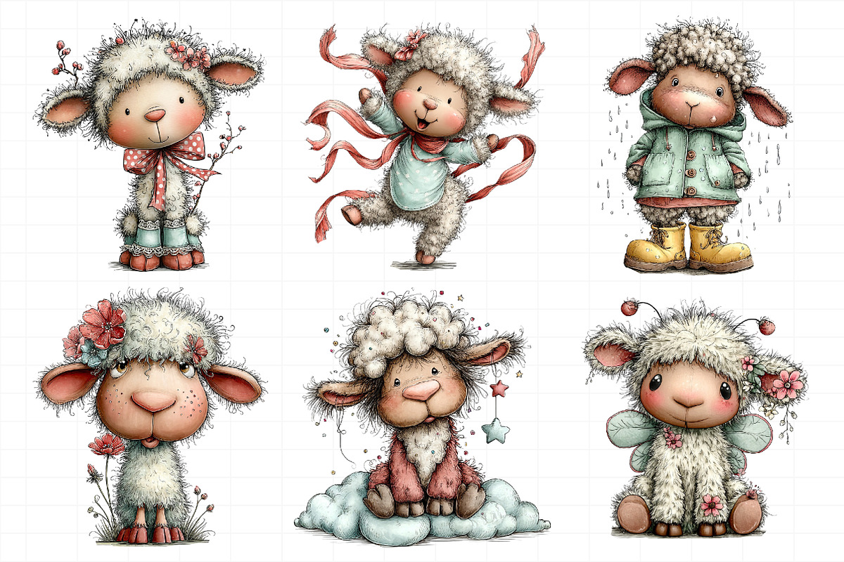 Whimsical Spring Sheep Clipart PNG, an Illustration by Daily.Designs (Photo 8 of 8)