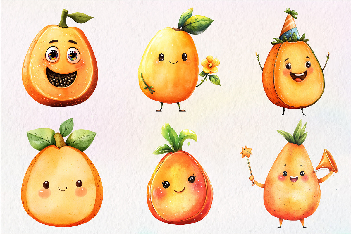 Watercolor Papaya Fruit Clipart,, an Illustration by CreationArt (Photo 2 of 9)