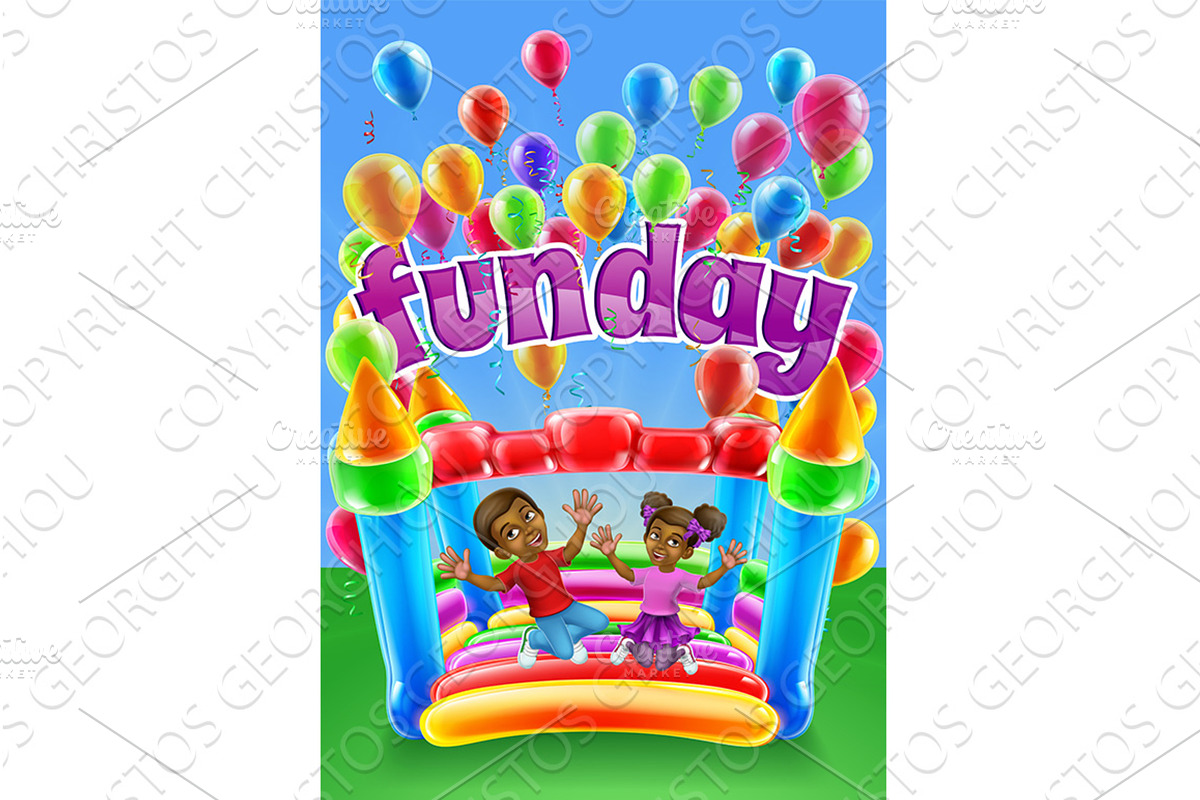 Bouncy House Castle Jumping Girl Boy, an Illustration by Christos Georghiou