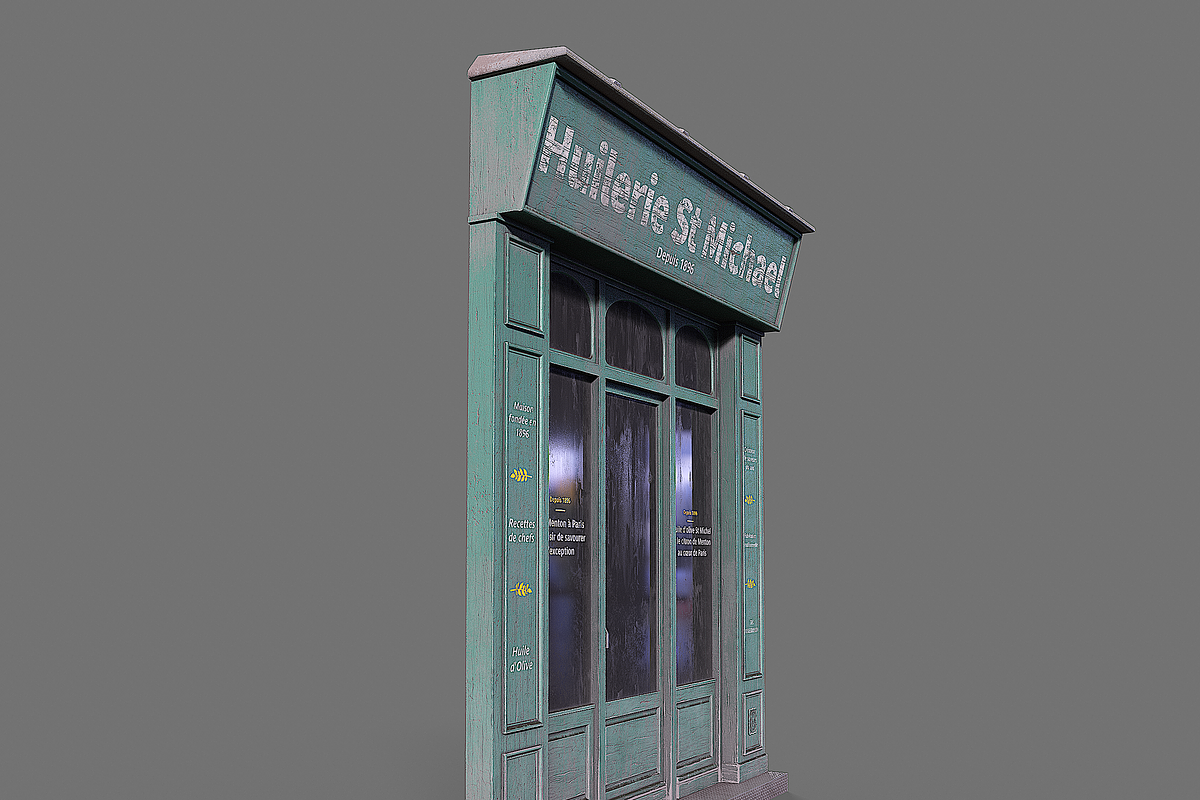Parisian vintage Huilerie storefront, an Environmental 3D Model by happy brush (Photo 2 of 11)