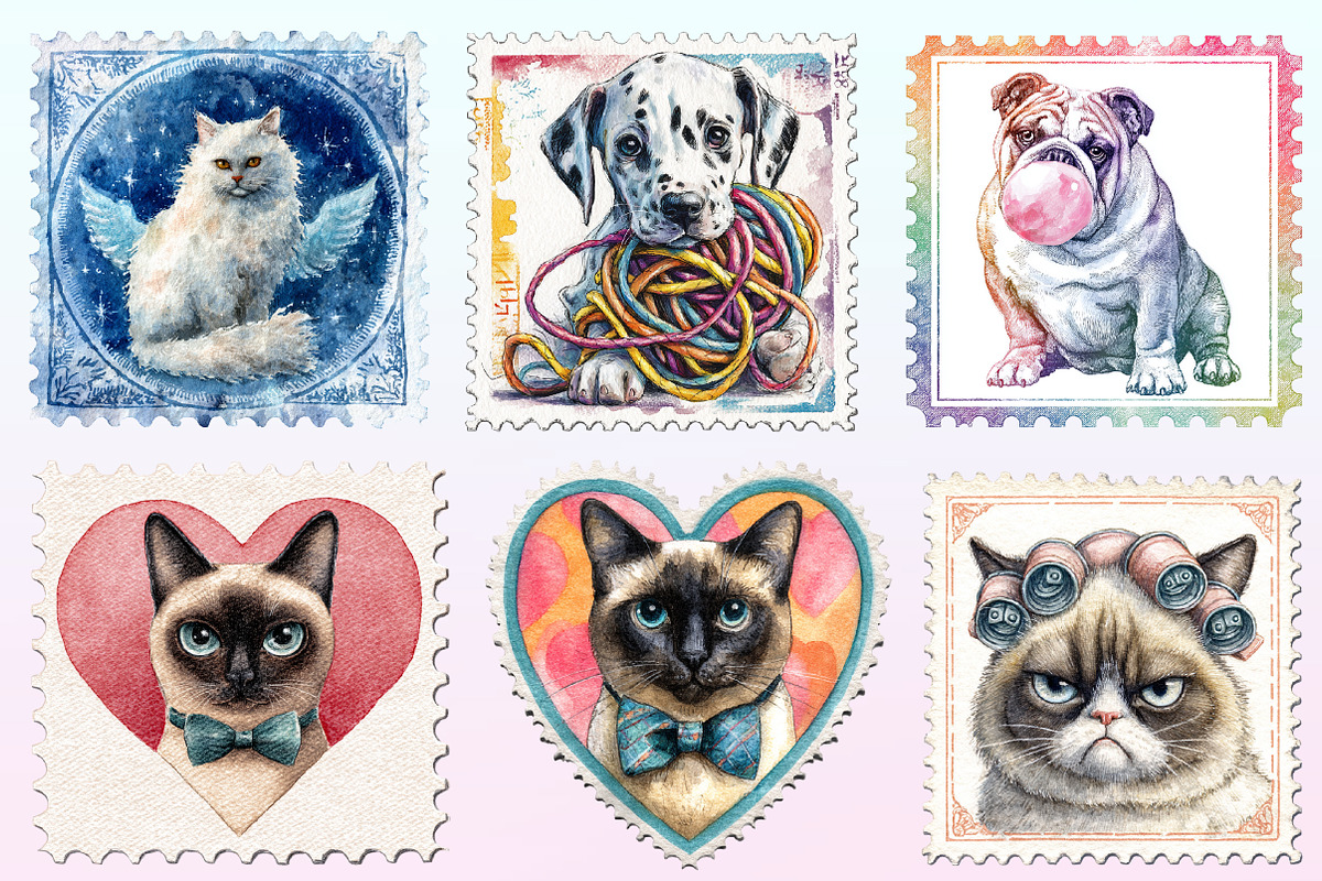 Funny Dog and Cat Postage Stamps, a Graphic by CitraGraphics (Photo 3 of 4)