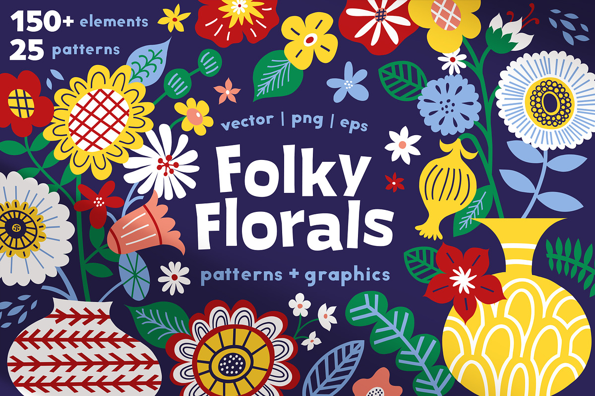 Folky Florals Patterns & Graphics, a Pattern Graphic by rouxsupplyco (Photo 1 of 13)