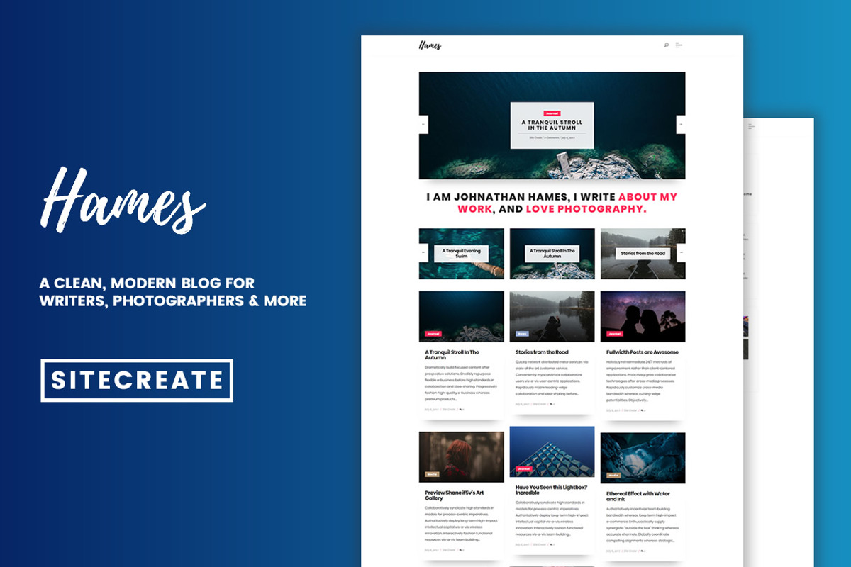 Hames - Sleek, Modern Blog Theme, a WordPress Template by SiteCreate