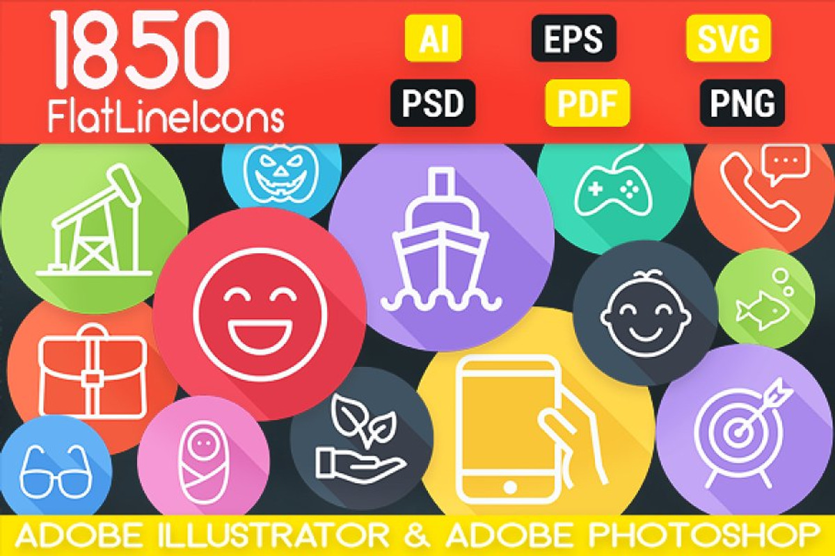 1800+ Flat Icons - Line Icons Pack, an Outline Icon by FlatLineIcons (Photo 1 of 31)