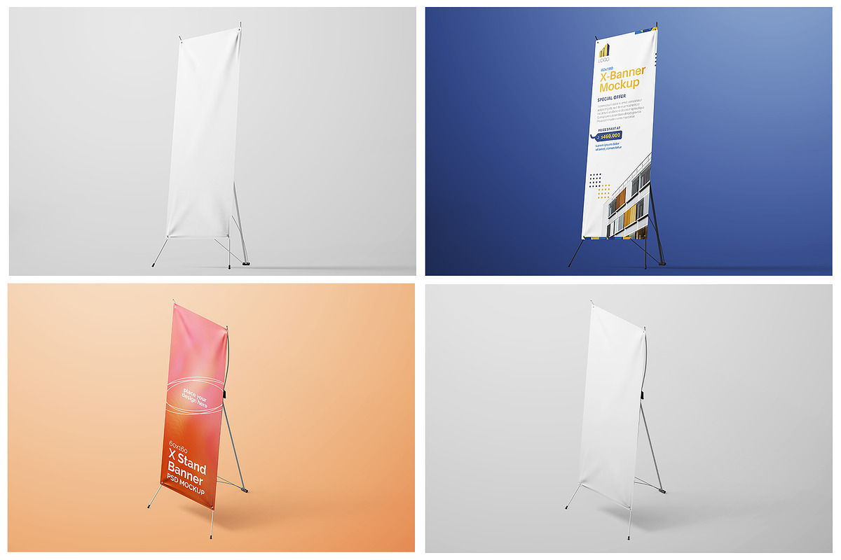 X Stand Banner PSD Mockup Set