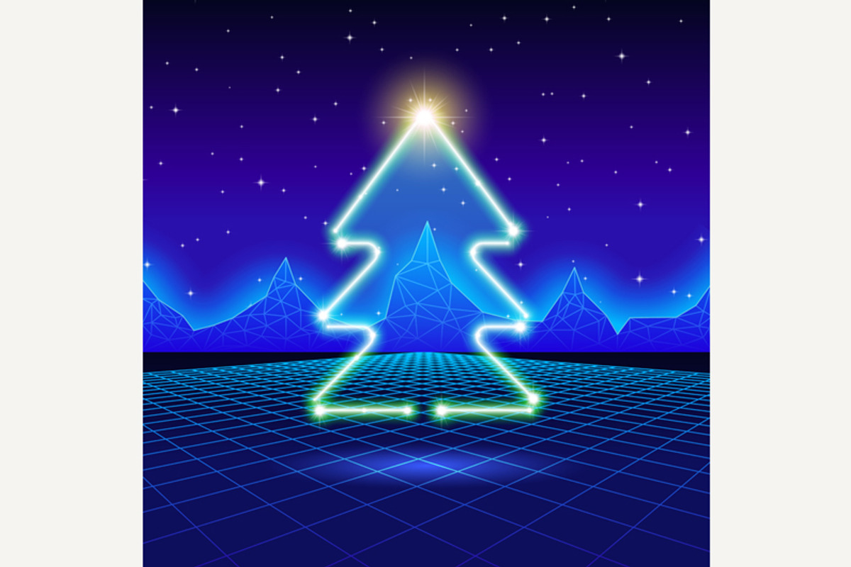 Christmas card with neon tree, a Background Graphic by Swillklitch