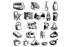 Camping Van Travel Clipart Set, an Object Graphic by RT Studio