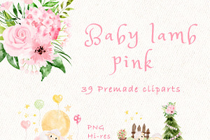 Baby Lamb Pink Nursery Clipart