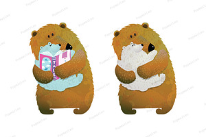Mother bear holding cub reading, an Animal Illustration by Popmarleo Shop