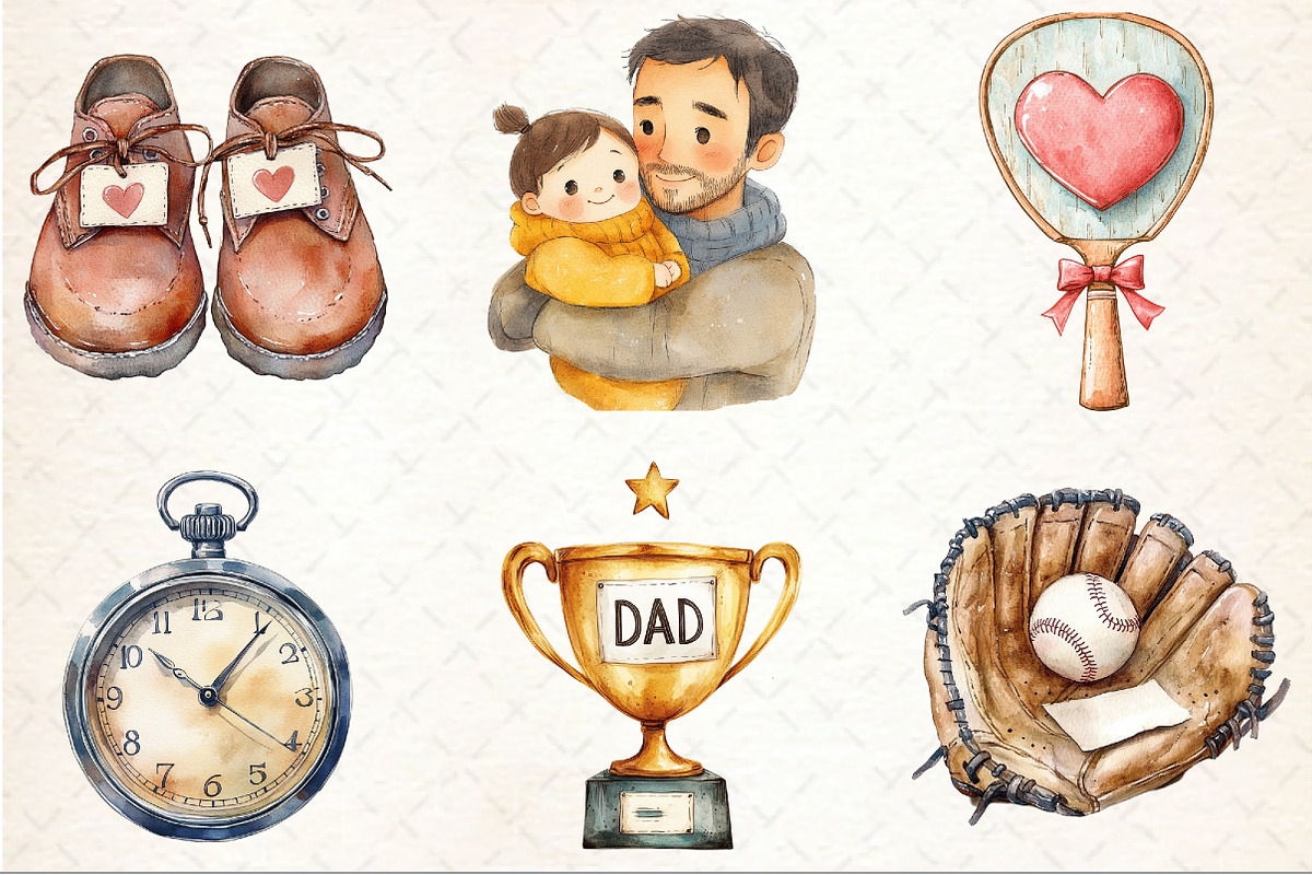 Fathers Day Watercolor Clipart, a Seasonal Illustration by Rose Art (Photo 3 of 4)