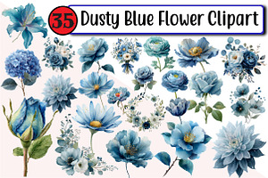 Dusty Blue Flower Clipart, an Illustration by Design Market