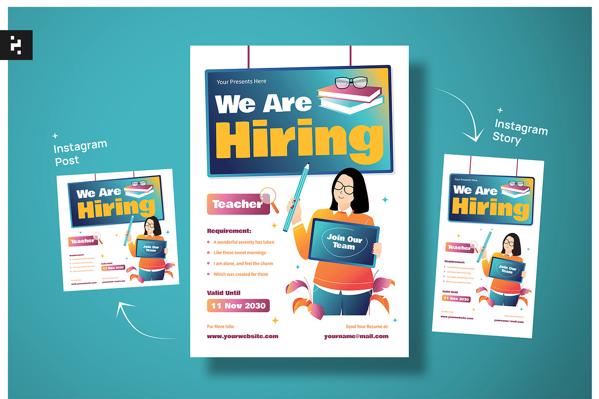 White Job Hiring Teacher Flyer, a Flyer Template by Neermana (Photo 1 of 4)