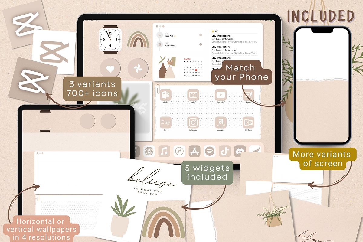 Latte Creme iOS Wallpaper Icon Pack, a Wallpaper Graphic by BeeRubby (Photo 2 of 9)