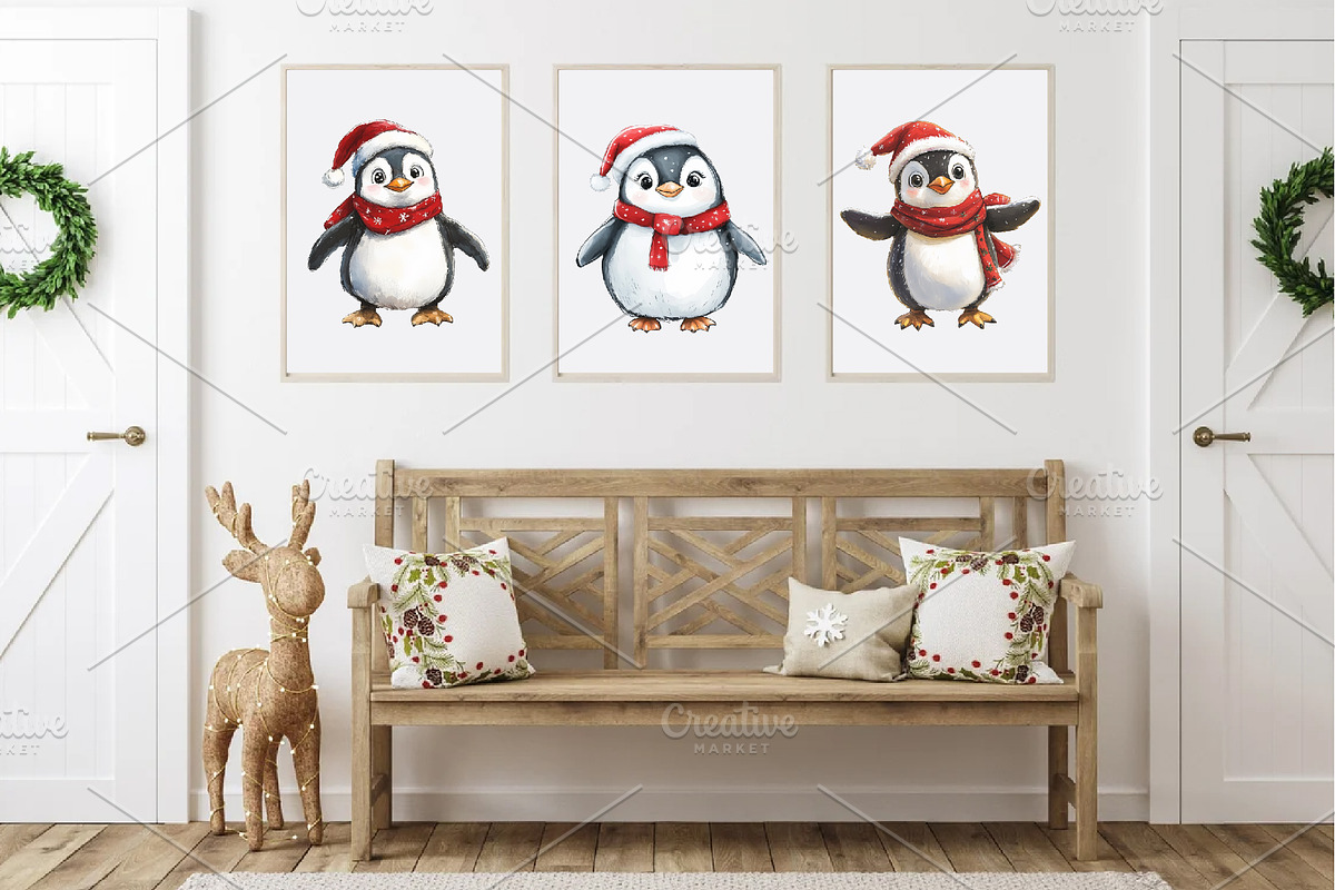 Christmas Penguin. Watercolor PNG., an Animal Illustration by KENO Mascots (Photo 6 of 8)