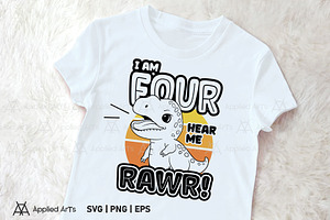I Am Four SVG, 4th Birthday Dinosaur