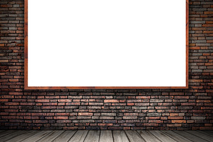 Blank billboard at brick wall