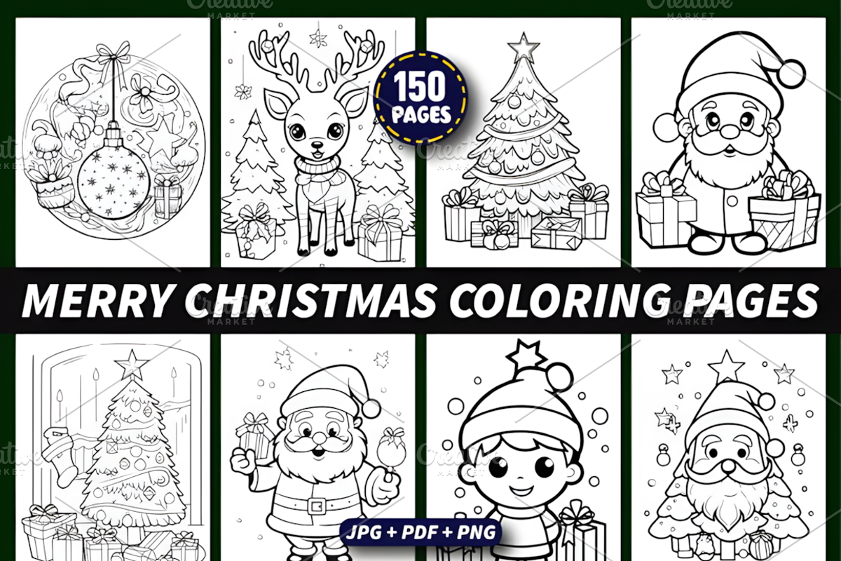 150 Merry Christmas Coloring Pages, a Seasonal Illustration by Coco Bloom (Photo 1 of 3)