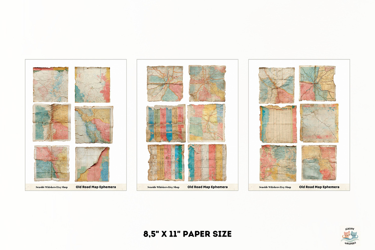 Old Road Map Ephemera Printable, a Transportation Illustration by Seaside Whiskers (Photo 3 of 5)