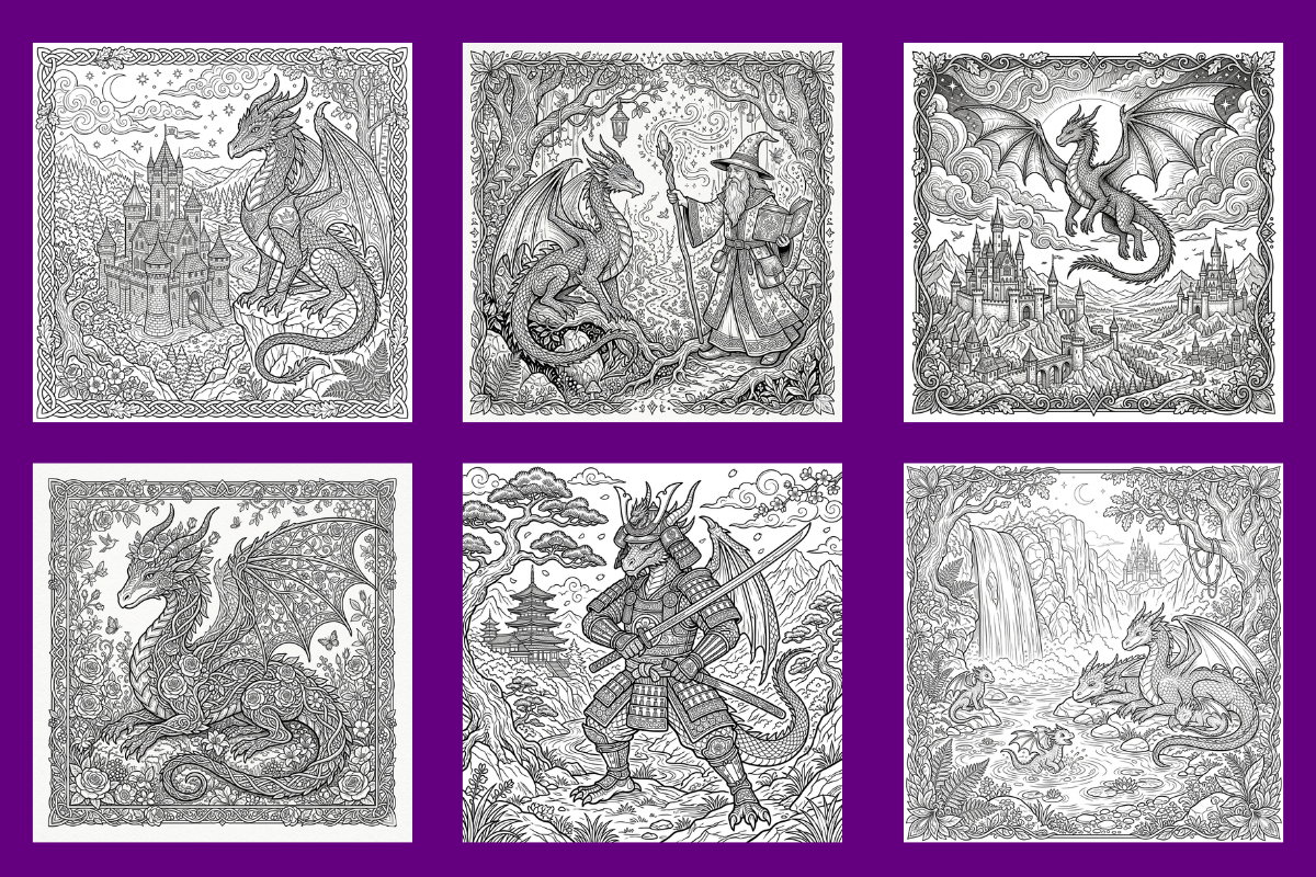Fantasy Dragon Coloring Pages, an Animal Illustration by BerryPieArt (Photo 3 of 3)