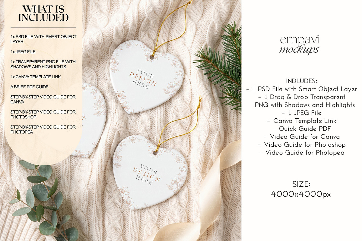 Heart Ornament Mockup Set of 3, a Household Mockup by EmpaviMockups (Photo 2 of 5)