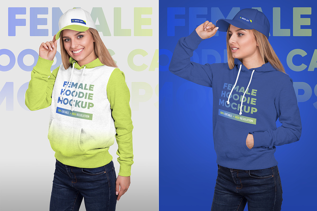 Female Hoodie & Baseball Cap Mockup, a Hoody Mockup by Hi, Mock-Up! (Photo 5 of 9)