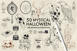 Mystic Halloween LineArt + Procreate