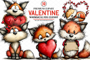 Whimsical Valentine Fox Clipart, an Illustration by cherrydesign