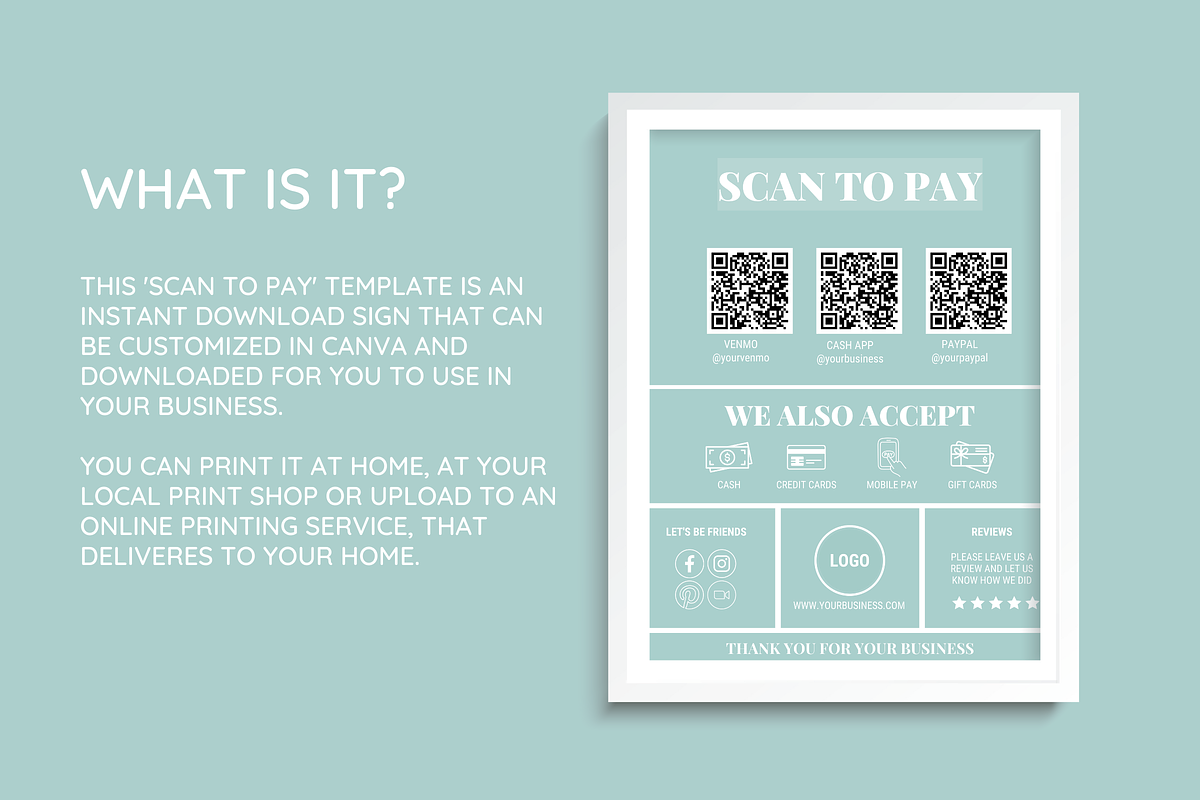 Green Scan to Pay Sign, a Flyer Template by SunshineStudioBoutique (Photo 3 of 10)