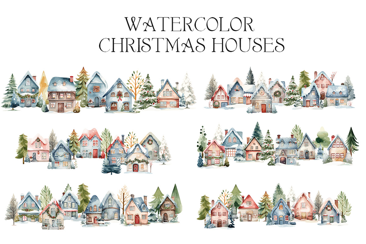 Watercolor Christmas Houses, an Object Illustration by Evgeniia (Photo 4 of 5)