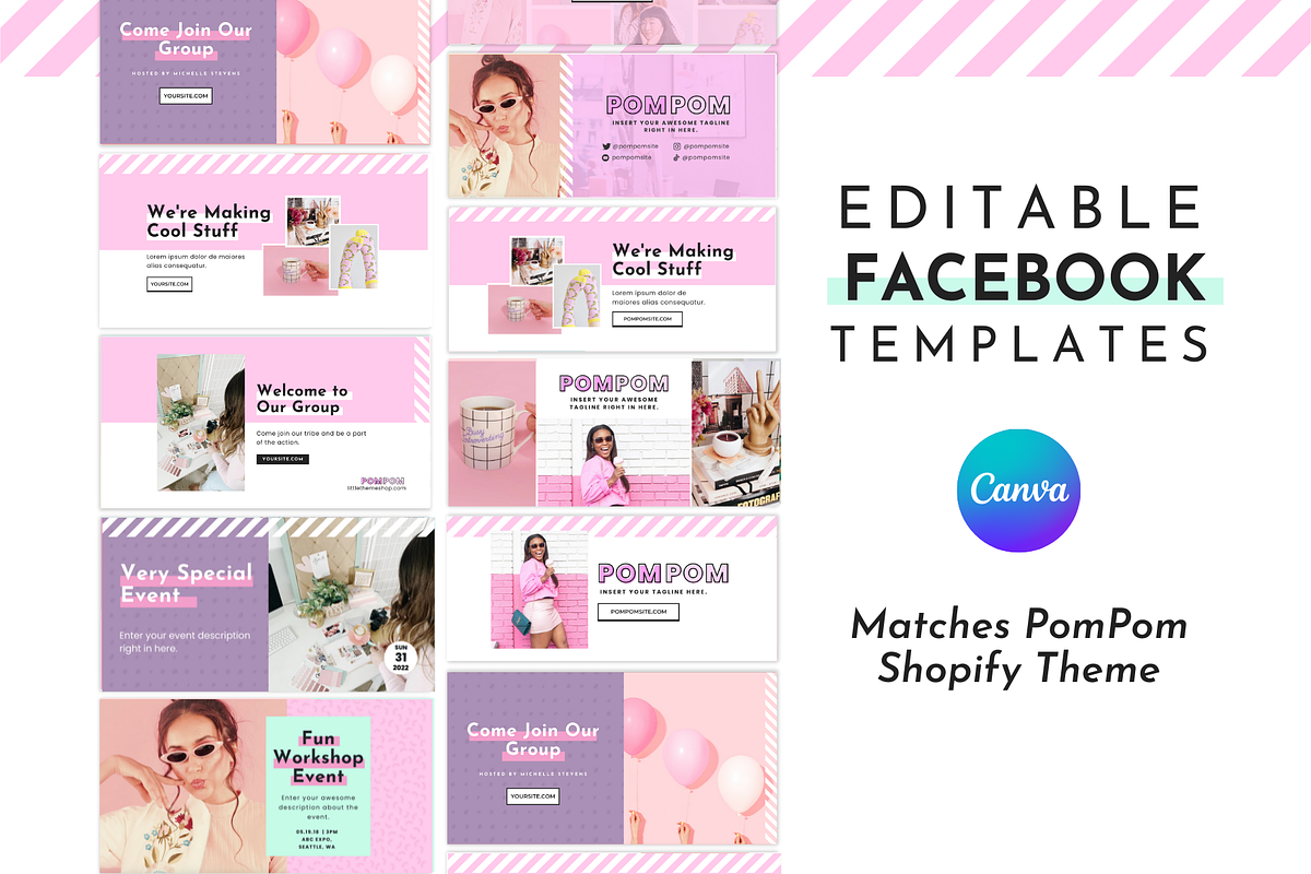 Pink Facebook Template Set for Canva, a Social Media Template by ltsdesigns (Photo 1 of 6)