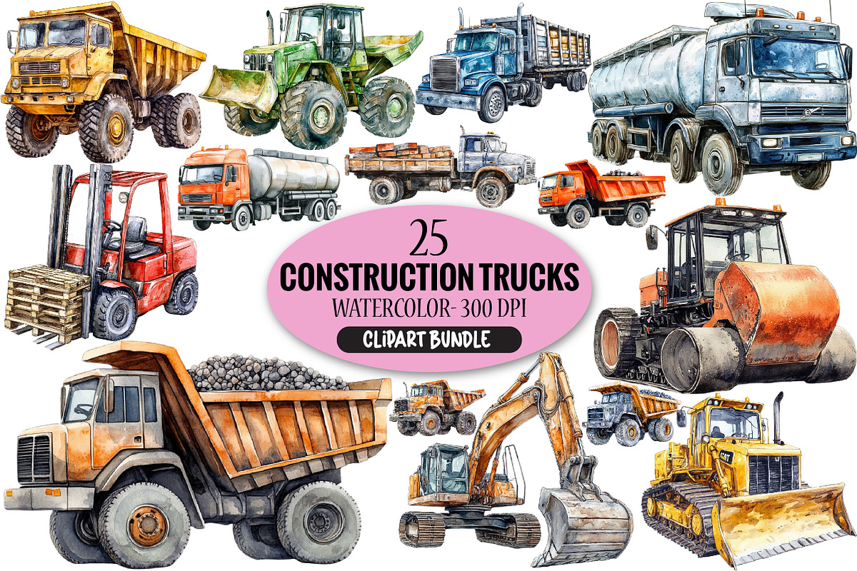 Construction Trucks Clipart Bundle, an Illustration by Pixels.Craft (Photo 1 of 5)