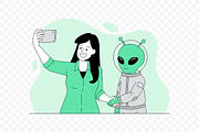 Young Girl Selfie Pose With Alien, a Person Illustration by Partikusi Design (Thumbnail 3 of 3)
