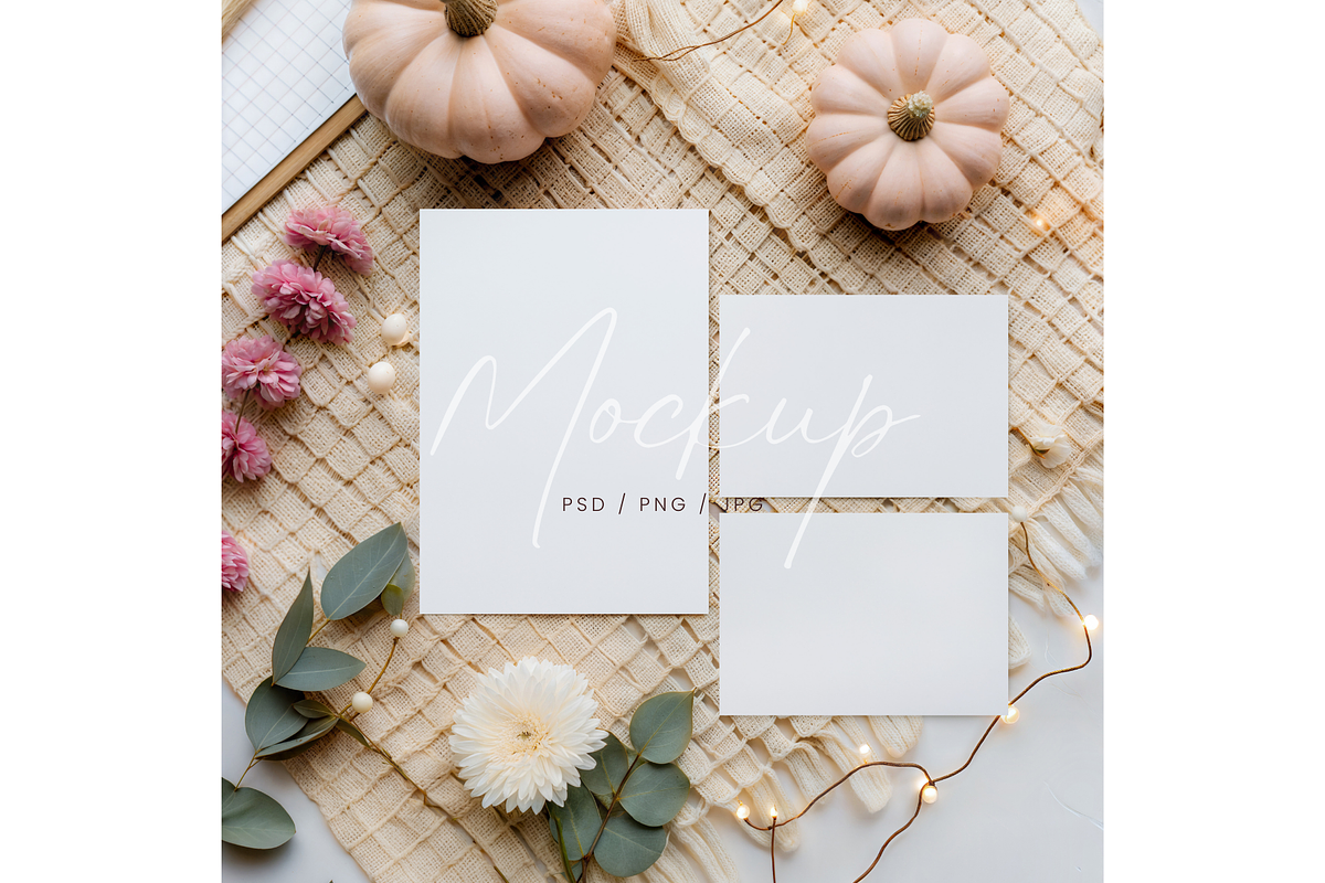 Soft Pink Autumn Floral Card Mockup, a Product Mockup by TatiMockup (Photo 1 of 3)