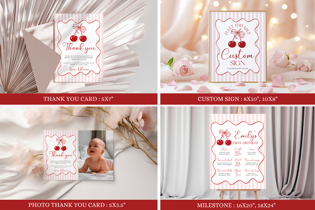 Cherry on Top 1st Birthday Bundle, a Templates & Theme by VeliusCreativeStudio (Photo 3 of 8)