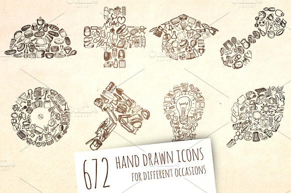672 Hand Drawn Icons Patterns