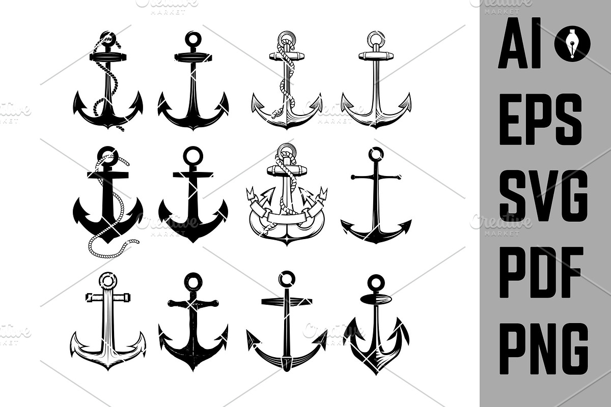 Big set of vintage style anchors, an Object Illustration by Vectorhight