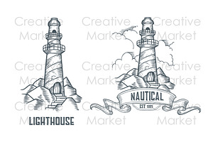 Lighthouse Hand Drawn Retro Labels