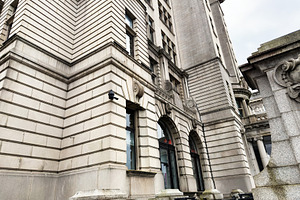 Grand historic Royal Liver Building in Liverpool UK with classic