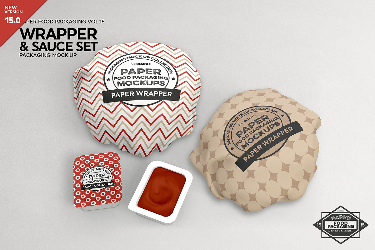Wrapper and Sauce Set Mockup, a Packaging Mockup by INCDesign (Photo 1 of 7)