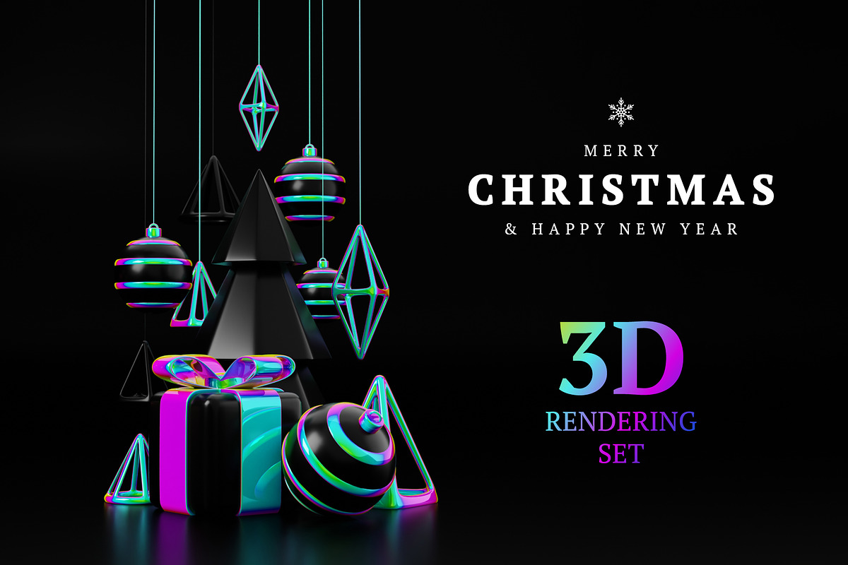 Holographic Christmas 3D Set, a Decorative Illustration by Lunarts Studio (Photo 1 of 8)