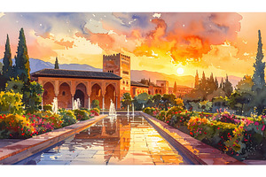 Moorish palace garden with fountains, an Architecture Photo by Igor Tichonow