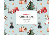 Cat Christmas digital paper, a Pattern Graphic by Milatoo (Thumbnail 1 of 4)